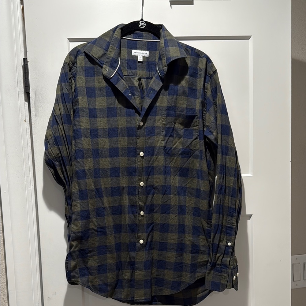 Peter Millar Navy and Olive Checkered Shirt